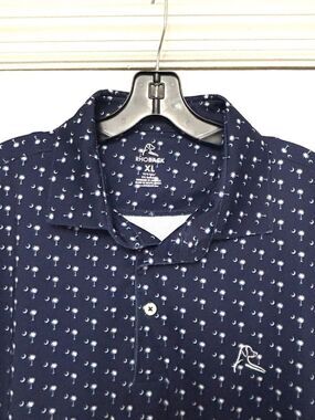 Rhoback Men's Navy Blue Polo Shirt Golf Palmetto Trees South Carolina Printed XL